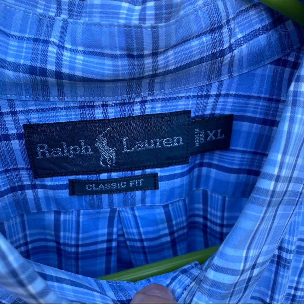 Ralph Lauren Button Front‎ Shirt Plaid Mens Sz XL Long Sleeve classic fit Blue - Picture 2 of 4